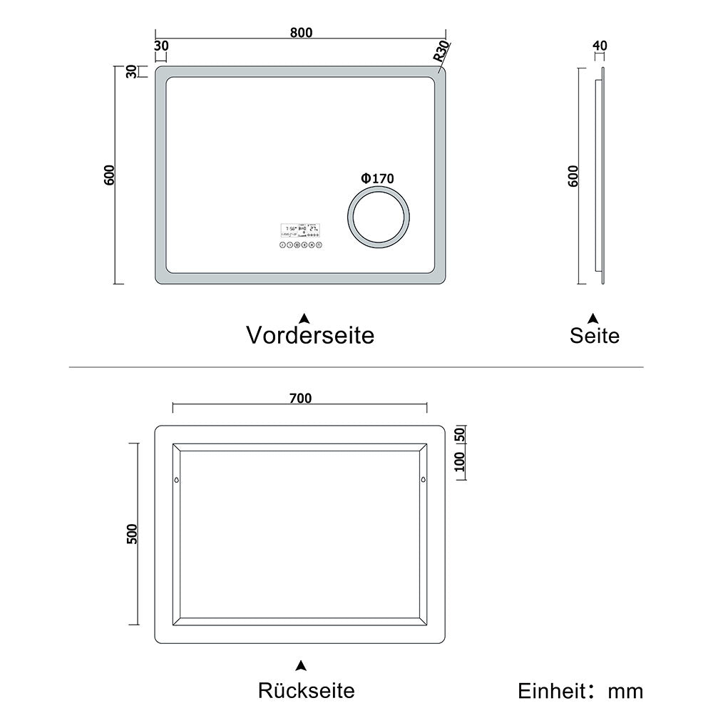 LED Badspiegel 80 bis 160 cm 2 Lichtfarbe 2700k/6000K Wandspiegel mit Bluetooth, Uhr, Touch, Beschlagfrei,3-Fach Vergrößerung Schminkspiegel IP44 Kalt/Warmweiß energiesparend