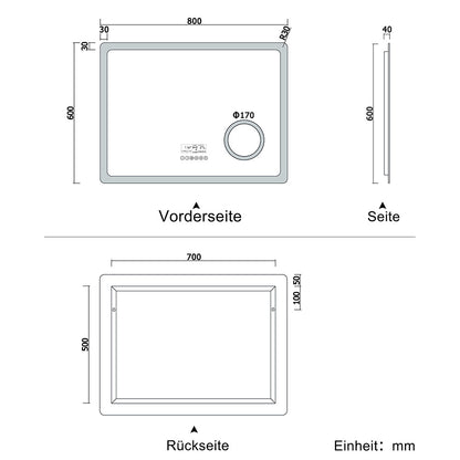 LED Badspiegel 80 bis 160 cm 2 Lichtfarbe 2700k/6000K Wandspiegel mit Bluetooth, Uhr, Touch, Beschlagfrei,3-Fach Vergrößerung Schminkspiegel IP44 Kalt/Warmweiß energiesparend