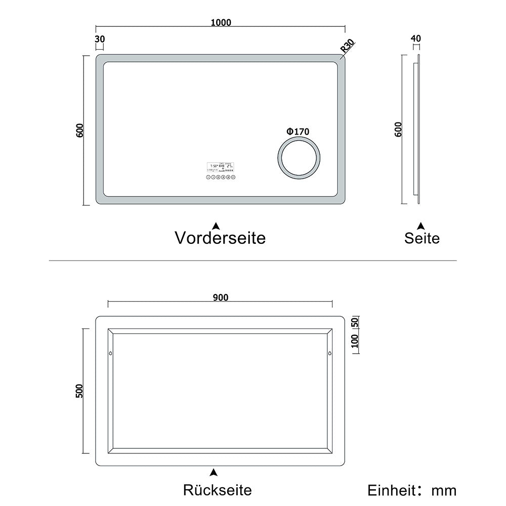 LED Badspiegel 80 bis 160 cm 2 Lichtfarbe 2700k/6000K Wandspiegel mit Bluetooth, Uhr, Touch, Beschlagfrei,3-Fach Vergrößerung Schminkspiegel IP44 Kalt/Warmweiß energiesparend