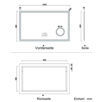 LED Badspiegel 80 bis 160 cm 2 Lichtfarbe 2700k/6000K Wandspiegel mit Bluetooth, Uhr, Touch, Beschlagfrei,3-Fach Vergrößerung Schminkspiegel IP44 Kalt/Warmweiß energiesparend