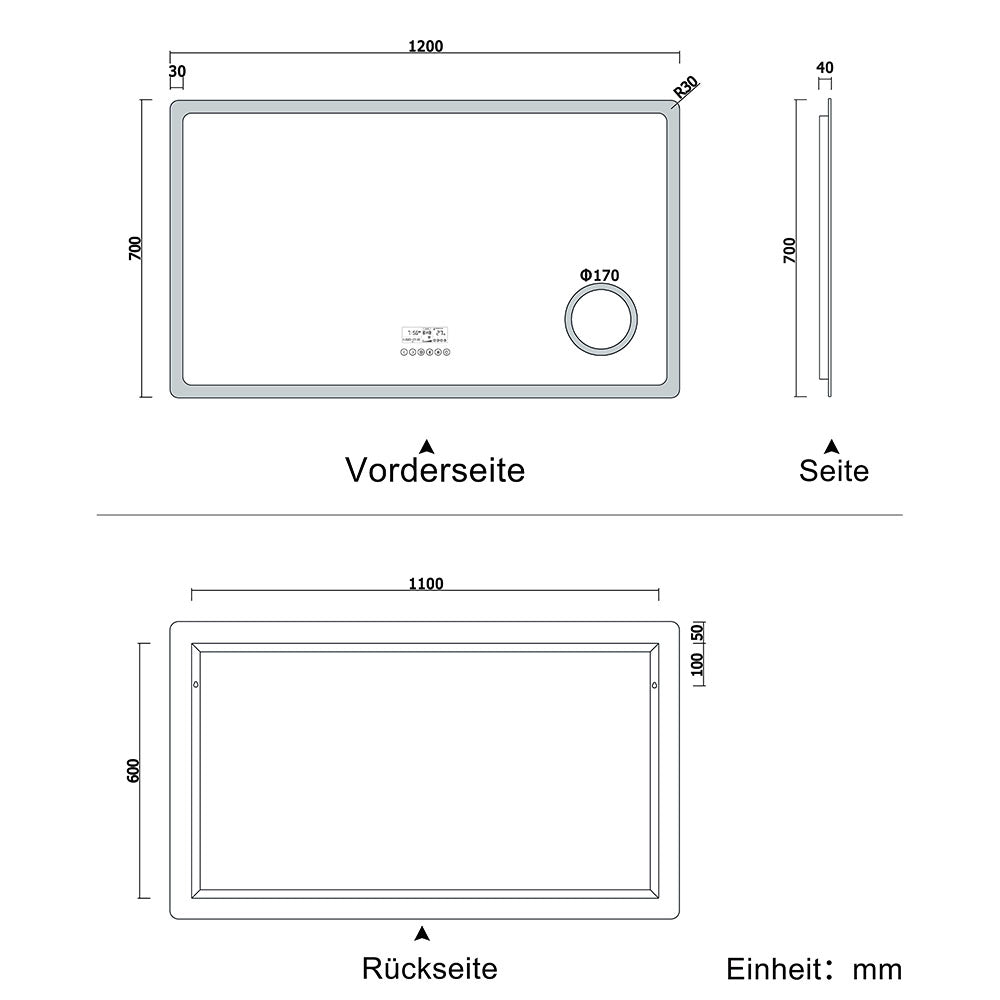 LED Badspiegel 80 bis 160 cm 2 Lichtfarbe 2700k/6000K Wandspiegel mit Bluetooth, Uhr, Touch, Beschlagfrei,3-Fach Vergrößerung Schminkspiegel IP44 Kalt/Warmweiß energiesparend