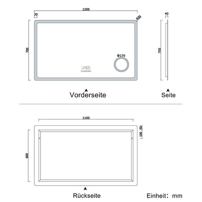 LED Badspiegel 80 bis 160 cm 2 Lichtfarbe 2700k/6000K Wandspiegel mit Bluetooth, Uhr, Touch, Beschlagfrei,3-Fach Vergrößerung Schminkspiegel IP44 Kalt/Warmweiß energiesparend