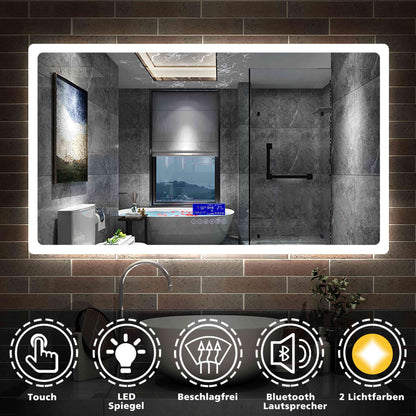 LED Badspiegel 70 bis 160 cm 2 Lichtfarbe 2700k/6000K Wandspiegel mit Bluetooth, Touch, Beschlagfrei,IP44 Kalt/Warmweiß energiesparend