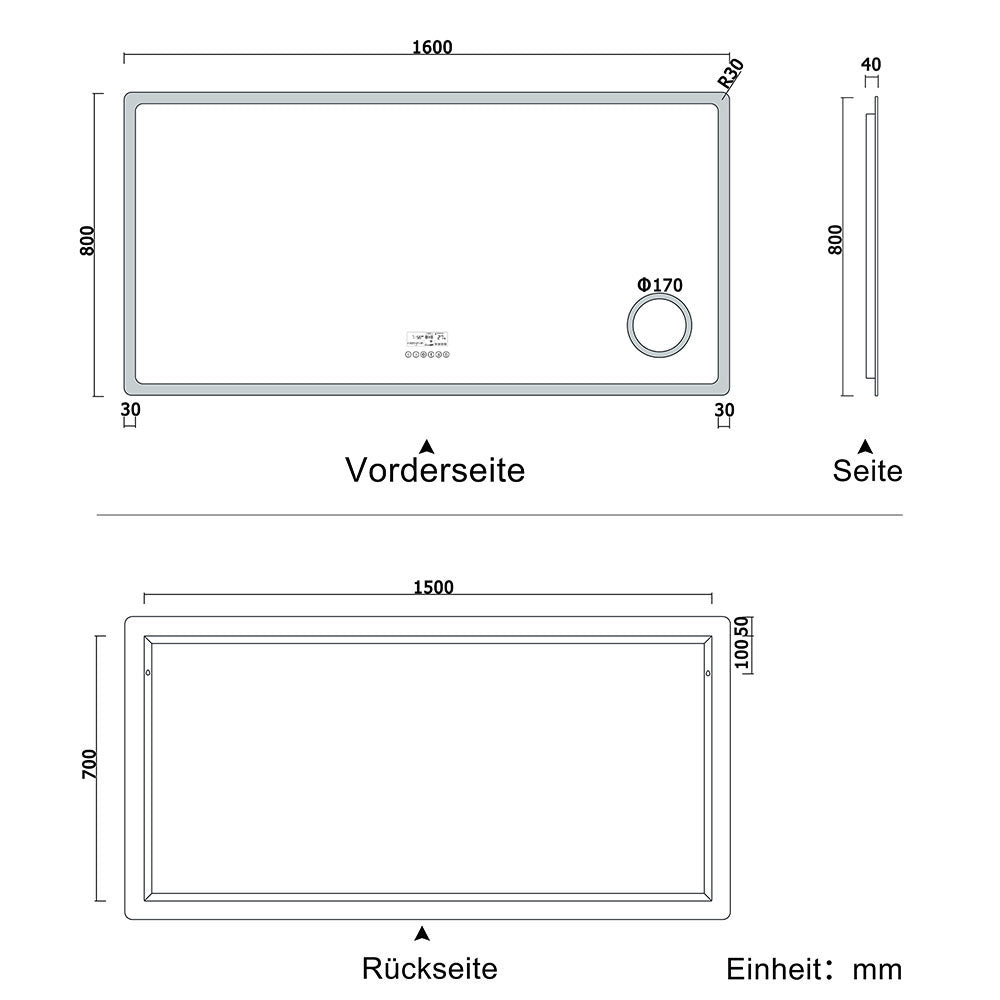 LED Badspiegel 80 bis 160 cm 2 Lichtfarbe 2700k/6000K Wandspiegel mit Bluetooth, Uhr, Touch, Beschlagfrei,3-Fach Vergrößerung Schminkspiegel IP44 Kalt/Warmweiß energiesparend