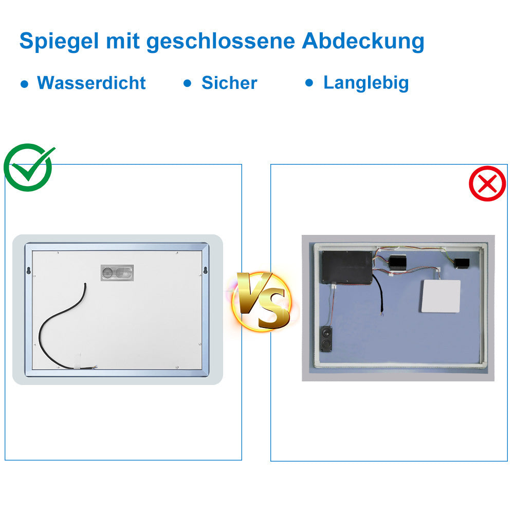 LED Badspiegel 80 bis 160 cm 2 Lichtfarbe 2700k/6000K Wandspiegel mit Bluetooth, Uhr, Touch, Beschlagfrei,3-Fach Vergrößerung Schminkspiegel IP44 Kalt/Warmweiß energiesparend