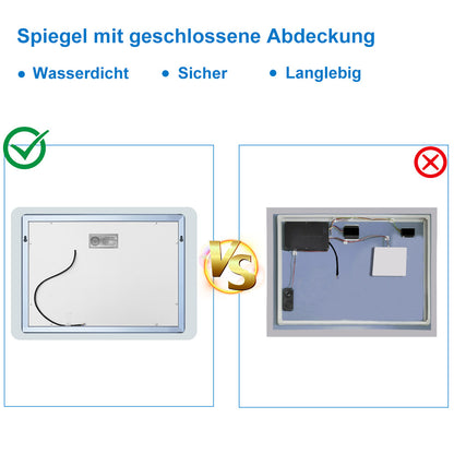 LED Badspiegel 80 bis 160 cm 2 Lichtfarbe 2700k/6000K Wandspiegel mit Bluetooth, Uhr, Touch, Beschlagfrei,3-Fach Vergrößerung Schminkspiegel IP44 Kalt/Warmweiß energiesparend
