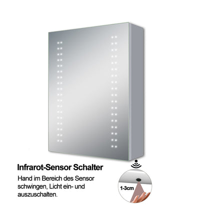 LED Spiegelschrank ELSA 50x70cm Badspiegel mit Beleuchtung, Aluminium, Doppelseitiger Spiegel, IR-Sensor Schalter, Wandspiegel Badezimmerschrank