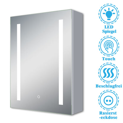 LED Spiegelschrank ARYA Badspiegelschrank mit Beleuchtung, Aluminium, beschlagfrei, Doppelseitiger Spiegel, Touch-Sensor Schalter, mit Steckdose, Kaltweiss
