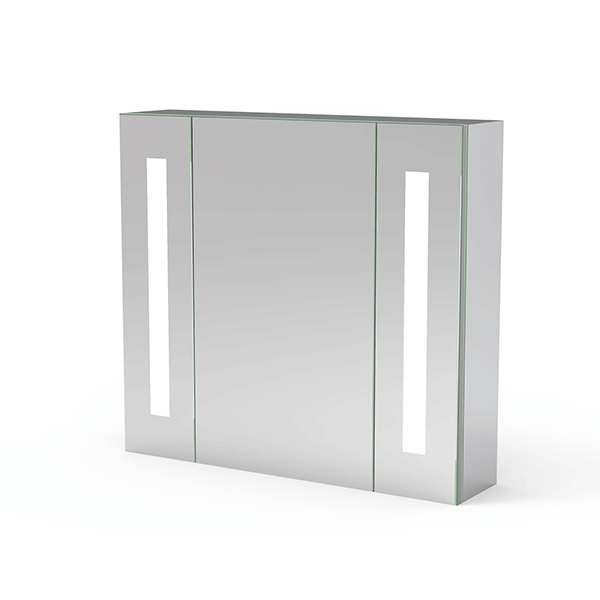 LED Spiegelschrank LISA 65x60cm Badspiegel mit Beleuchtung, Aluminium, Doppelseitiger Spiegel, IR-Sensor Schalter, Rasier Steckdose, Beschlagfrei