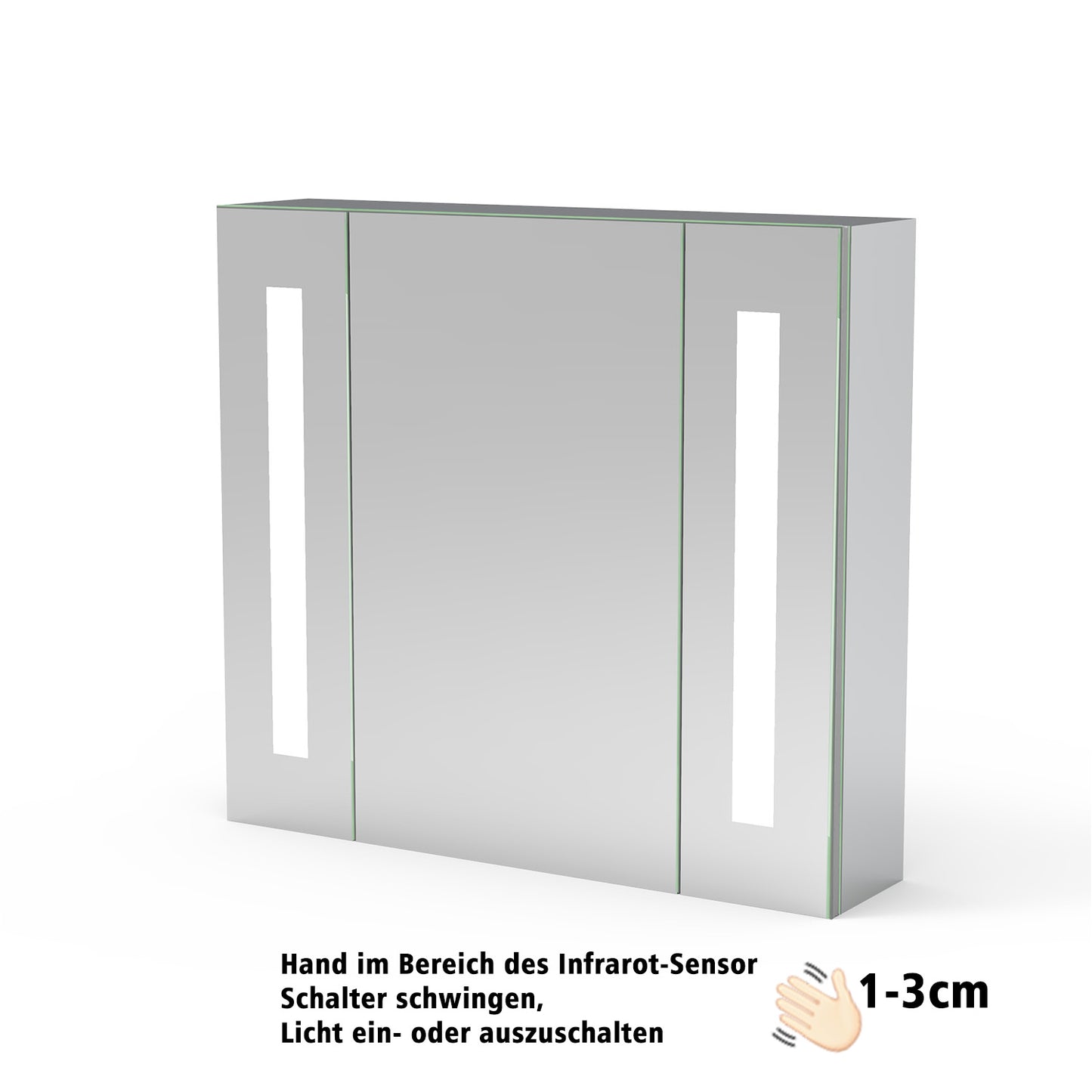 LED Spiegelschrank LISA 65x60cm Badspiegel mit Beleuchtung, Aluminium, Doppelseitiger Spiegel, IR-Sensor Schalter, Rasier Steckdose, Beschlagfrei