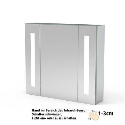 LED Spiegelschrank LISA 65x60cm Badspiegel mit Beleuchtung, Aluminium, Doppelseitiger Spiegel, IR-Sensor Schalter, Rasier Steckdose, Beschlagfrei