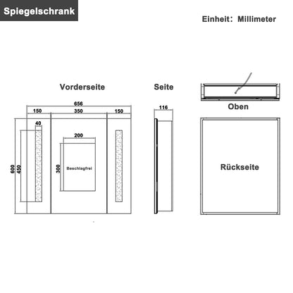 LED Spiegelschrank LISA 65x60cm Badspiegel mit Beleuchtung, Aluminium, Doppelseitiger Spiegel, IR-Sensor Schalter, Rasier Steckdose, Beschlagfrei