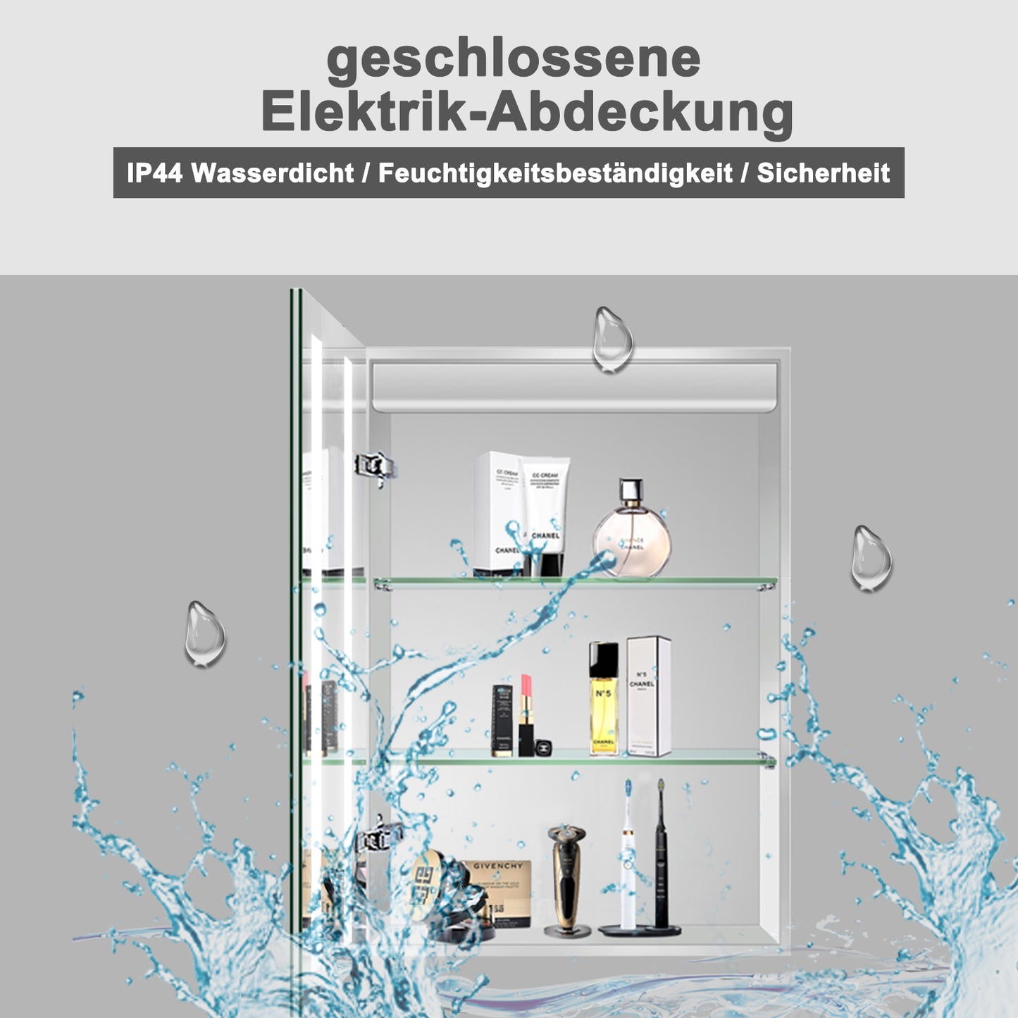 LED Spiegelschrank ARYA Badspiegelschrank mit Beleuchtung, Aluminium, beschlagfrei, Doppelseitiger Spiegel, Touch-Sensor Schalter, mit Steckdose, Kaltweiss