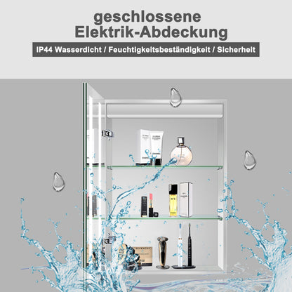 LED Spiegelschrank ARYA Badspiegelschrank mit Beleuchtung, Aluminium, beschlagfrei, Doppelseitiger Spiegel, Touch-Sensor Schalter, mit Steckdose, Kaltweiss