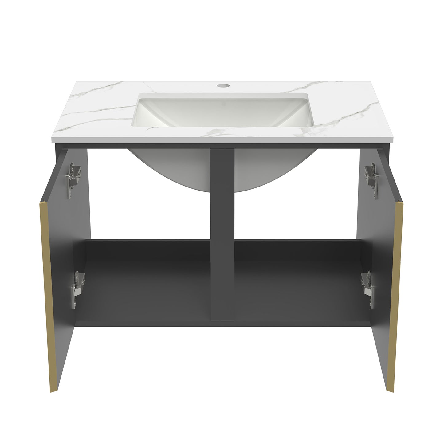 60/80/100 cm Badmöbel Set Felsplatte Waschtisch mit Unterschrank Dunkelgrau