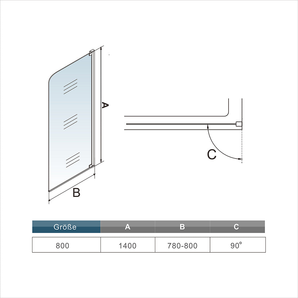 80x140cm 8mm Sicherheitsglas Badewanne Drehen Duschwand Badewannenaufsatz 180 Grad