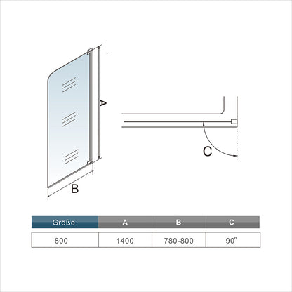 80x140cm 8mm Sicherheitsglas Badewanne Drehen Duschwand Badewannenaufsatz 180 Grad