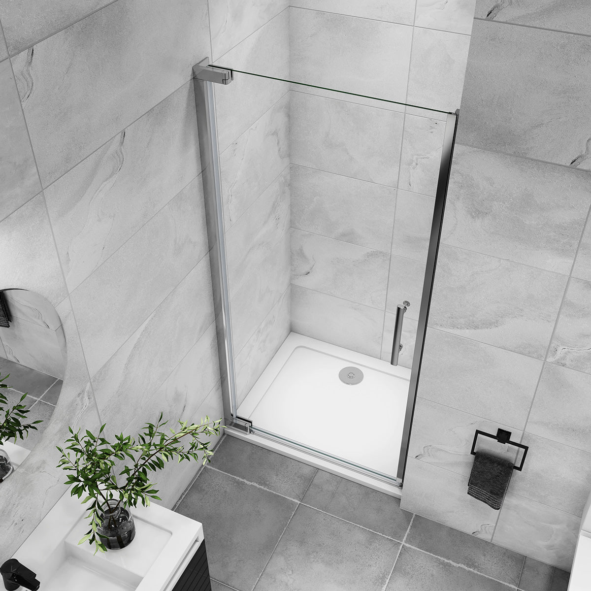 Duschkabine 100 x 185 cm Drehtür in Nische 8mm NANO Glas Dusche