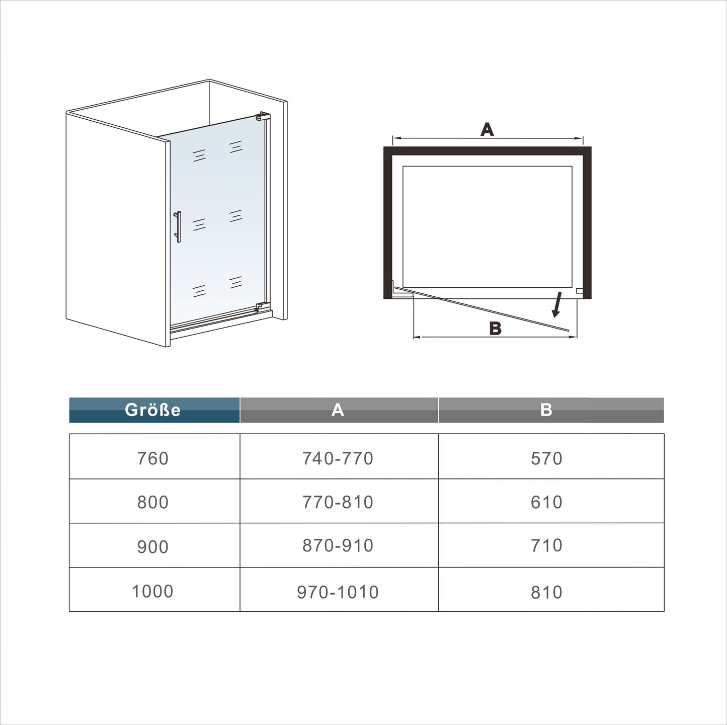 Duschkabine Nische Glas Höhe: 185cm