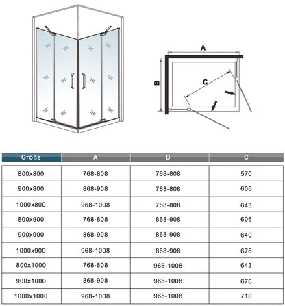 90x90 80x80 Eckeinstieg Eckdusche Duschkabine Glas Höhe: 195cm