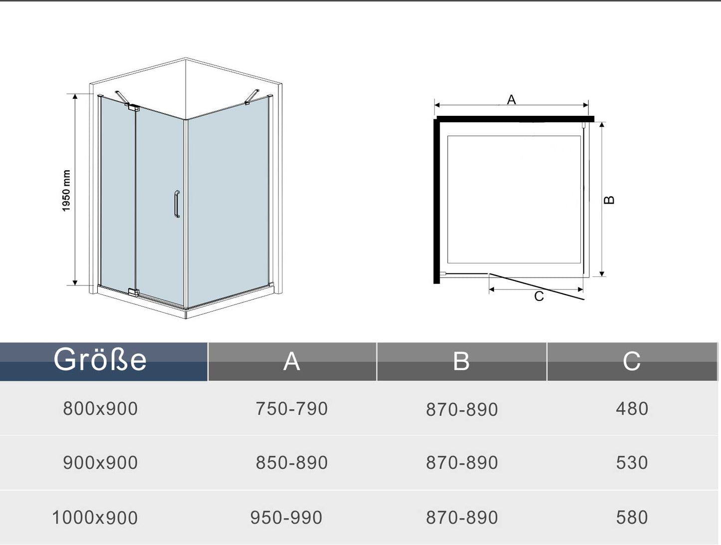 90x90 80x80 Duschkabine Glas