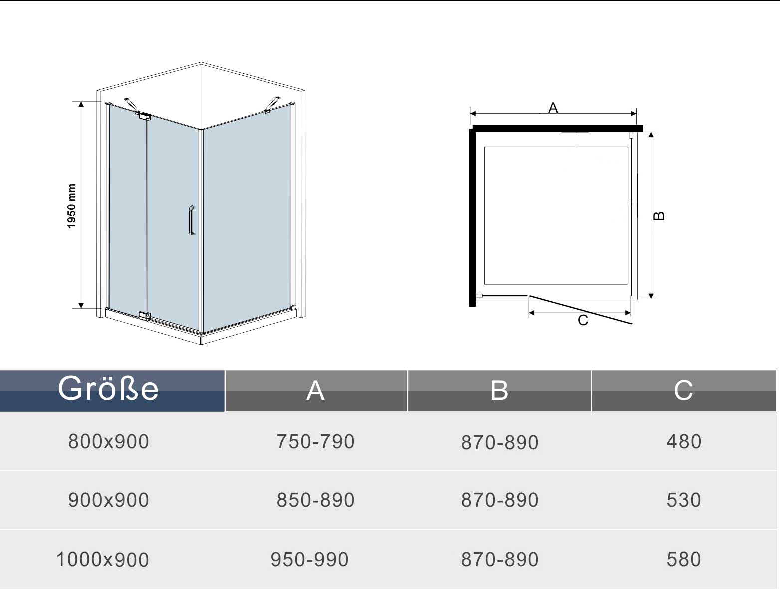 90x90 80x80 Duschkabine Glas