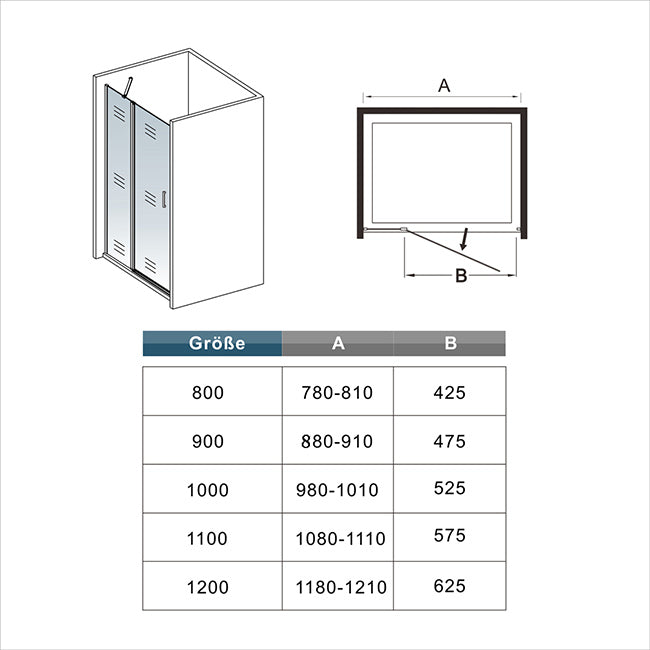 Duschkabine Falttür Drehfalttür Glas