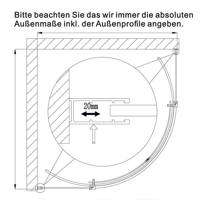 Duschkabine Viertelkreis rund Glas Höhe: 195cm