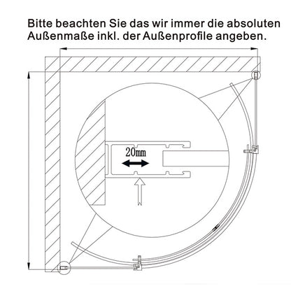 Duschkabine Viertelkreis rund Glas Höhe: 195cm