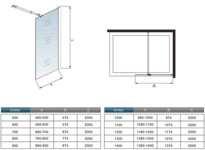 Duschkabine Duschwand Walk in dusche Glas Höhe: 200cm