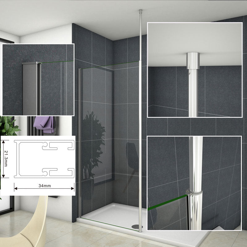 Profil und Stabilisierungsstange nur passend für 200cm Höhe Walk in Duschwand Ohne Glas