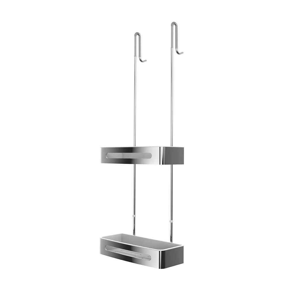 Duschablage mit 2 Haken, Duschkorb KLEBEN oder Bohren, Eckregal Rechteckig/Rechteckig, Schwarz