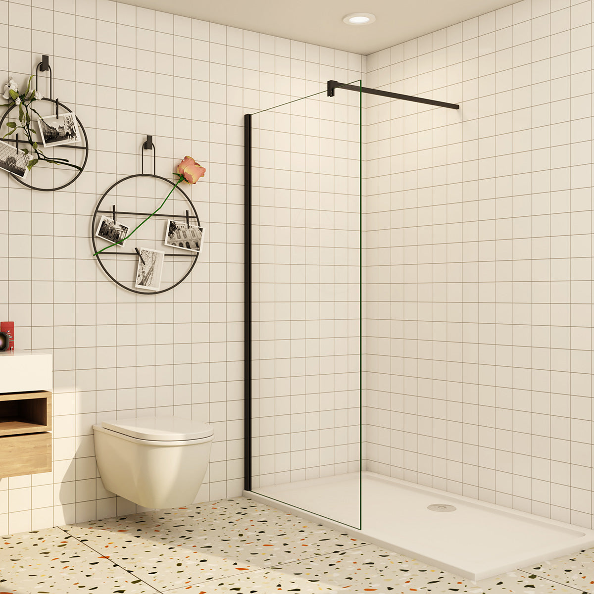 Walk In Duschwand Dusche 8mm 50x200 cm Glas Duschabtrennung Duschkabine Schwarz