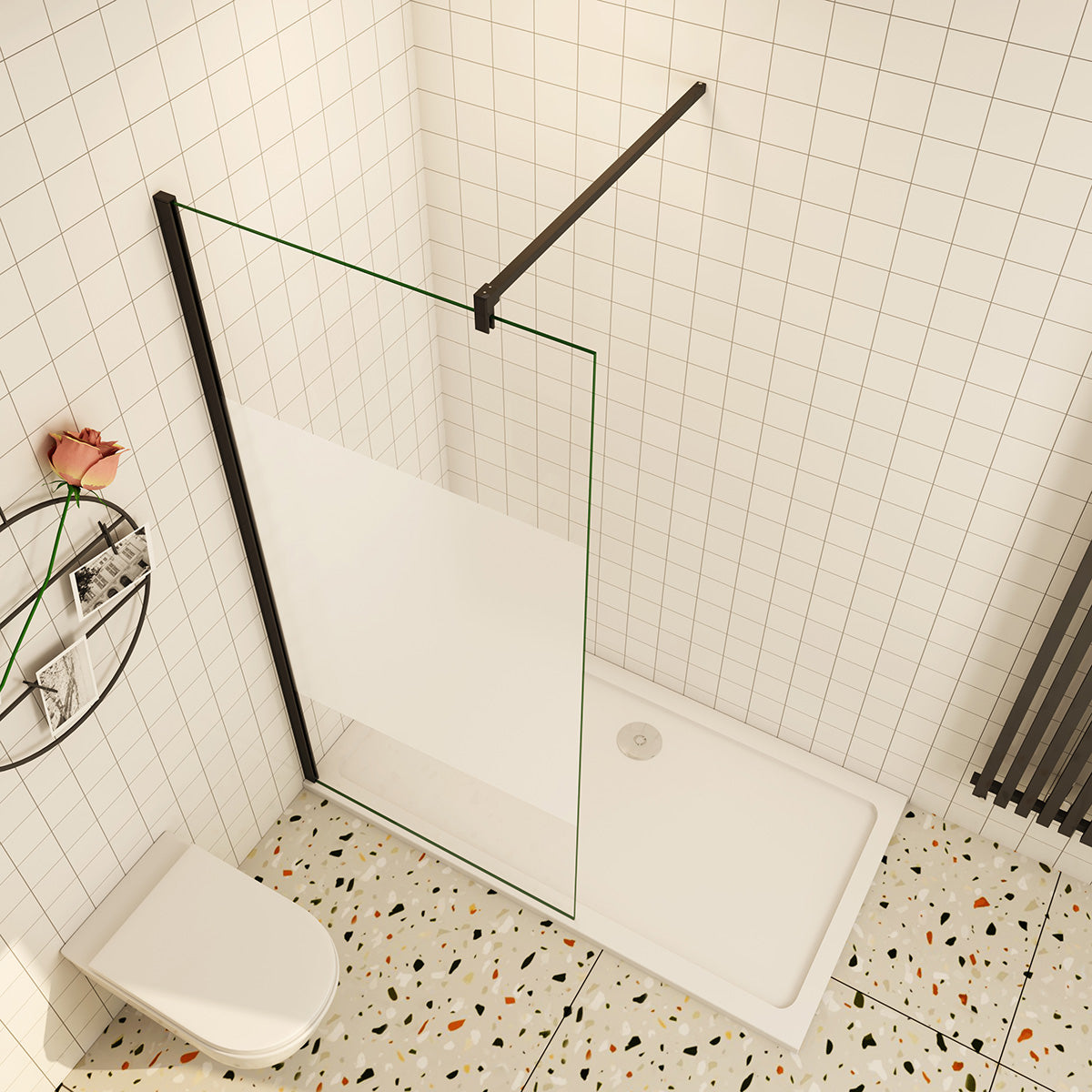 Walk In Duschwand 120x200 cm Schwarz Duschkabine 8mm ESG mit Splitterschutzfolie