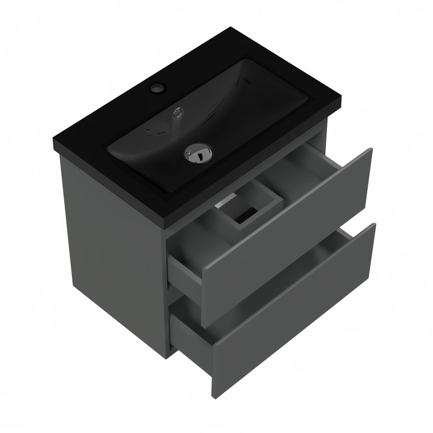 Badmöbel-Set 60 cm vormontierter Unterschrank, inkl. 2 Schubladen mit Soft-Close-Funktion,Waschtisch schwarz