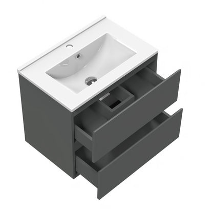 Badmöbel Set CARMEN 60 cm Anthrazit Waschbecken mit Unterschrank Waschtisch Keramikbecken