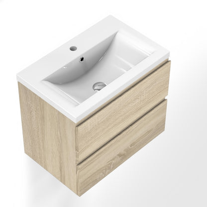 Badmöbel Set CARMEN 50 cm Eiche Natur Waschbecken mit Unterschrank Waschtisch Keramikbecken