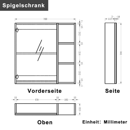Badezimmer Spiegelschrank 55/70/90 cm Badschrank Wandschrank Hängeschrank