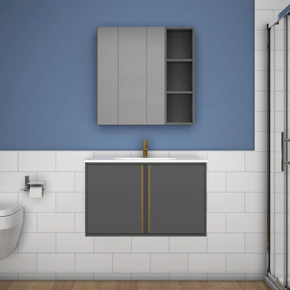 60/80/100 cm Badmöbel Set Felsplatte Waschtisch mit Unterschrank Dunkelgrau