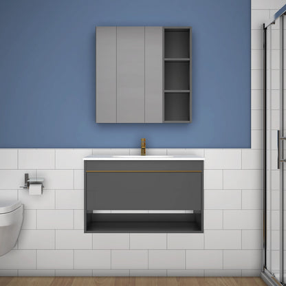 Badmöbel Set 60/80/100 cm Felsplatte Waschtisch mit Unterschrank Dunkelgrau