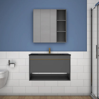 Badmöbel Set 60/80/100 cm Felsplatte Waschtisch mit Unterschrank Dunkelgrau