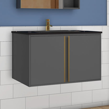 60/80/100 cm Badmöbel Set Felsplatte Waschtisch mit Unterschrank Dunkelgrau
