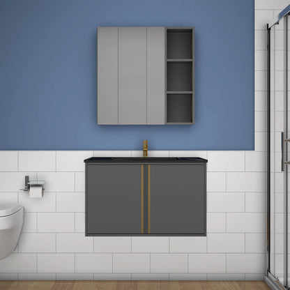 60/80/100 cm Badmöbel Set Felsplatte Waschtisch mit Unterschrank Dunkelgrau