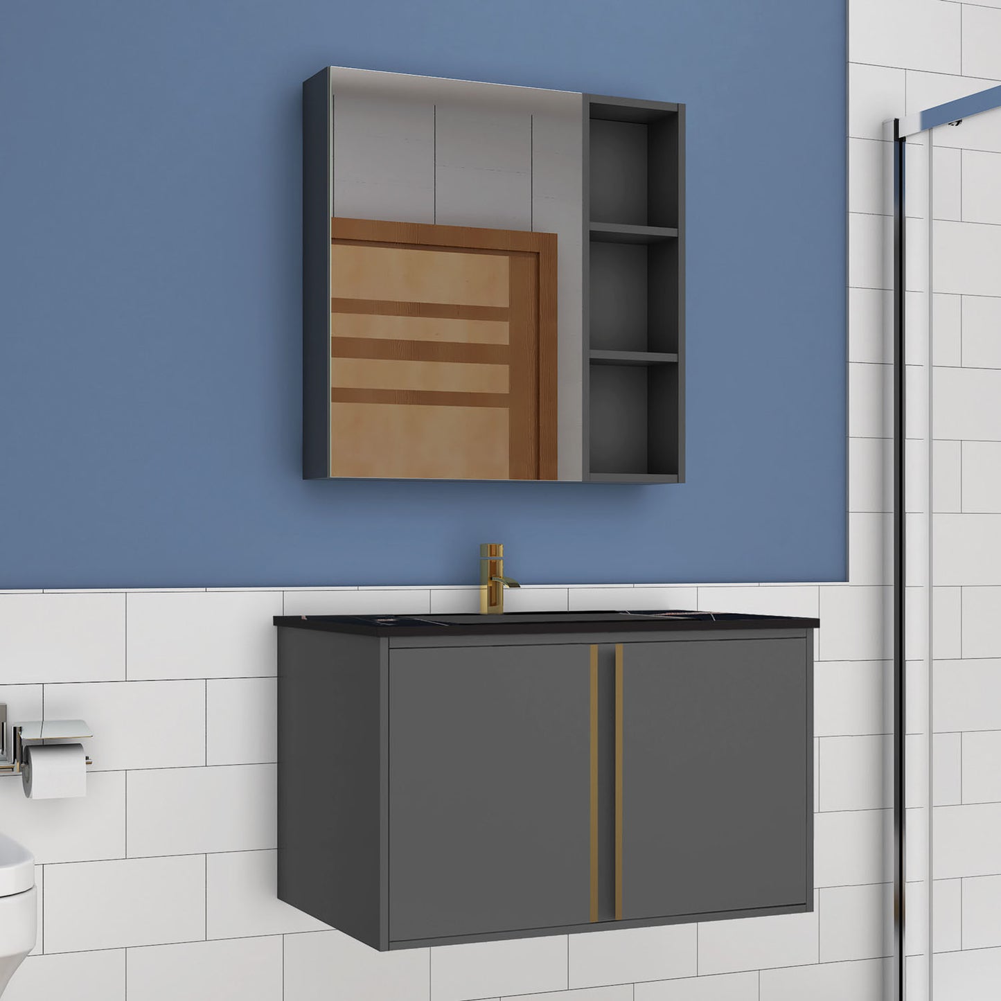 Badezimmer Spiegelschrank 55/70/90 cm Badschrank Wandschrank Hängeschrank