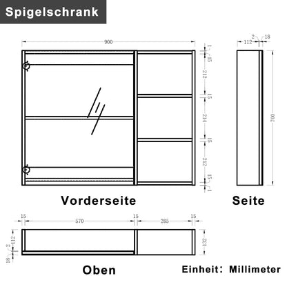 Badezimmer Spiegelschrank 55/70/90 cm Badschrank Wandschrank Hängeschrank