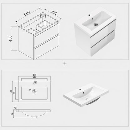 Badmöbel 45/50/60/80 cm Hochglanz-weiß Waschbecken mit Unterschrank,Soft-Close Funktion