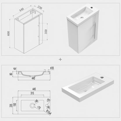 Badmöbel 45/50/60/80 cm Hochglanz-weiß Waschbecken mit Unterschrank,Soft-Close Funktion