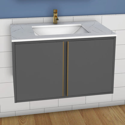 60/80/100 cm Badmöbel Set Felsplatte Waschtisch mit Unterschrank Dunkelgrau