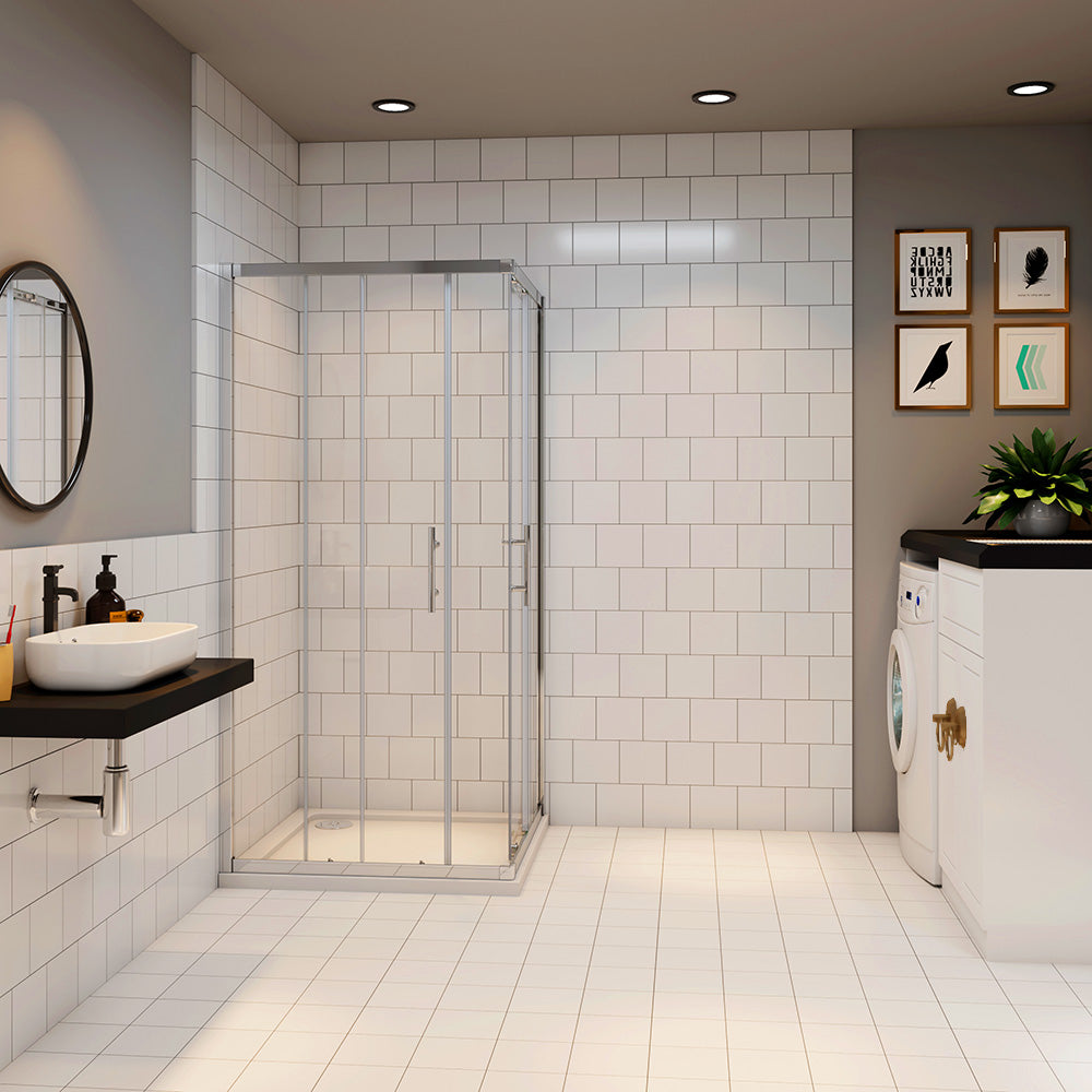 Duschkabine Eckeinstieg 80x80 Schiebetür Eckdusche Dusche Glas H.185 cm