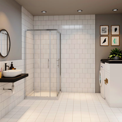 Duschkabine Eckeinstieg 90x90 Schiebetür Eckdusche Dusche Glas H.185 cm